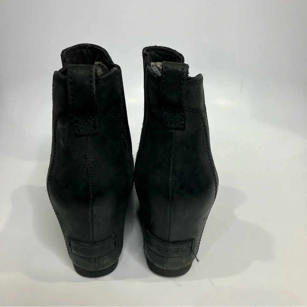 Sorel Black Leather Ankle Wedge Boot - Picture 4 of 9
